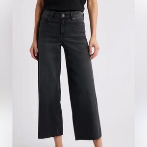 HIDDEN Black Jeans Cropped Wide Leg Size 29 Stretchy Frayed Hem